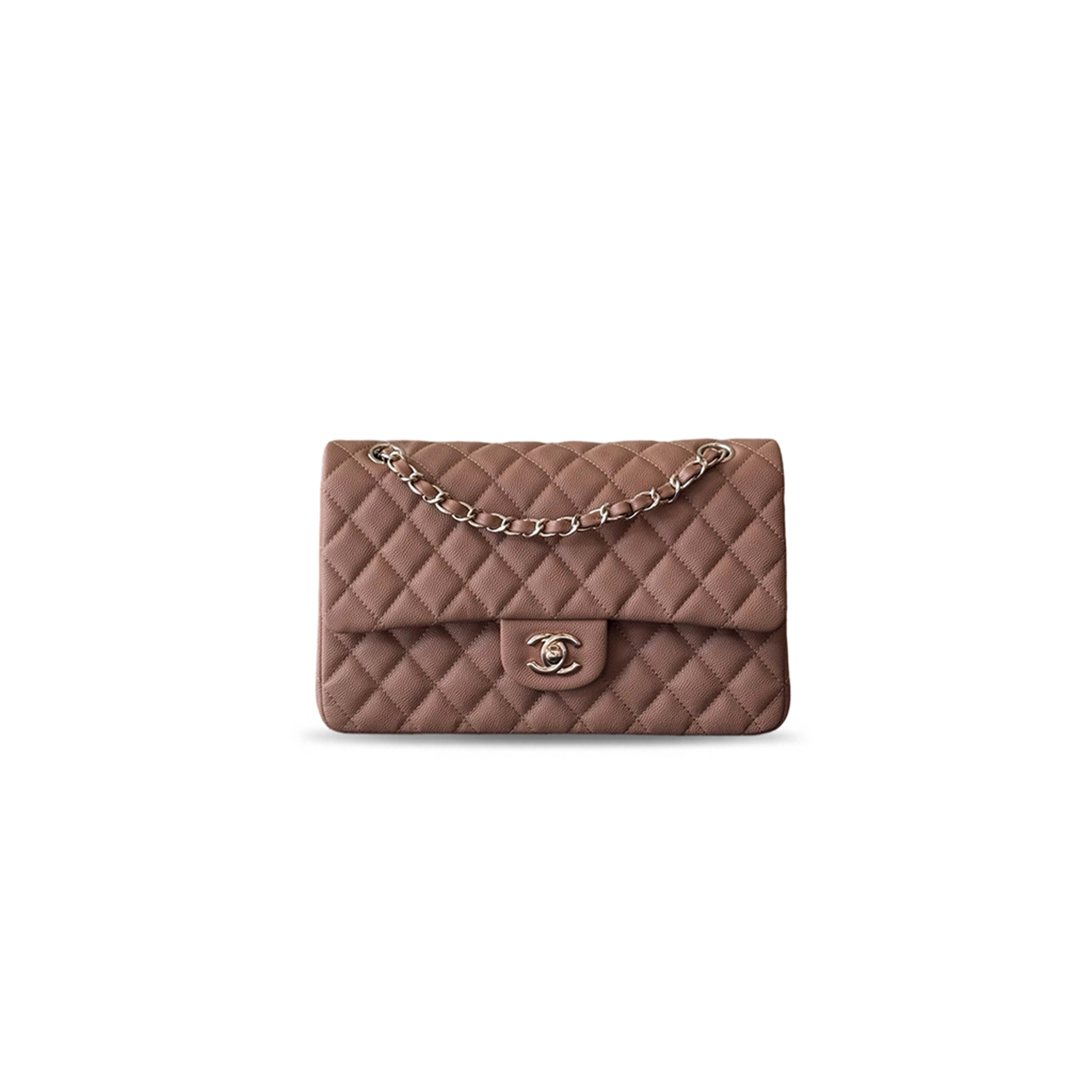 CHANEL MEDIUM CLASSIC DOUBLE FLAP BAG BEIGE CAVIAR HARDWARE A01112 (25.5*15.5*6.5cm)